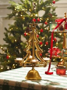 Luxury Gold Christmas <b>Tree</b> Candle <b>Stand</b> with Glass Tealight Holder for Table Centerpiece Holiday Decoration - Product Image 2