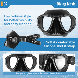 Máscara de Buceo Profesional de Bajo Volumen con Dos Lentes, Gafas de Snorkel de Silicona Líquida OEM con Hebilla de Ajuste Rápido para Buceo Libre - Product Image 3
