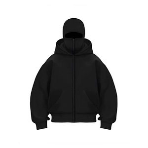 Sweat à capuche zippé Y2K unisexe surdimensionné à double couche avec cagoule intégrée, effet délavé, style streetwear hiver, masque intégré, vente en gros - Product Image 1