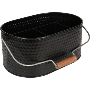 Cubo de Almacenamiento para Utensilios de Cocina, Porta Cubiertos de Calidad Exclusiva, Porta Cubiertos Ovalado de Metal Galvanizado con Asa de Madera - Product Image 4