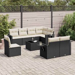 Divano da giardino da 9 pezzi in Rattan nero in PE con acciaio verniciato a polvere, resistente e mobili eleganti per spazi esterni - Product Image 1