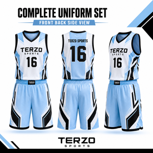Kit de basketball bleu glace nouvelle génération avec short en maille respirante pour équipes de club, d'école et d'académie - Product Image 1