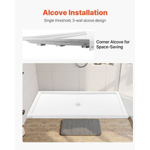 Piatto Doccia Rettangolare in Acrilico PVC Bianco 152x81 cm con Soglia Singola e Base Antiscivolo - Product Image 6