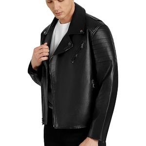 Veste en cuir véritable pour homme, best-seller, classique, noire, style motard, avec logo personnalisé - Product Image 3