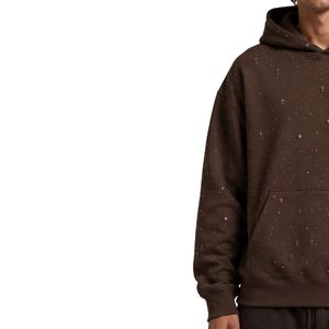 Sweat à capuche oversize en polaire marron foncé pour homme, motif étoile en strass, design lourd, streetwear de luxe personnalisé - Product Image 3