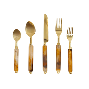 Premium Gold Plated Eco-Friendly Resin Handle Stainless Steel Flatware <b>Set</b> of 5 for Party Use Dinnerware <b>Spoon</b> <b>Fork</b> Knife - Product Image 1
