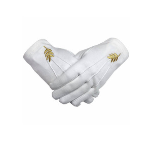 Guantes de Algodón Blanco Universales de Primera Calidad para Desfiles, Diseño de Hoja de Acacia Dorada - Product Image 1