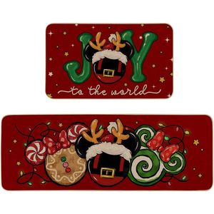 Set di Tappeti Natalizi da Cucina 'Joy to the World', Profilo Basso 17x29, Tappetini Invernali Stagionali per Decorazioni Natalizie, Set di 2 - Product Image 1