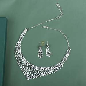 Auri CZ Waterfall Designer Bridal Necklace and Earring Set in Gold - Product Image 3
