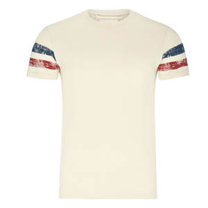 เสื้อยืดลายทางวินเทจคุณภาพสูงสำหรับผู้ชาย ผ้าฝ้าย 100% เนื้อหนา แขนลายทาง สไตล์สตรีทแวร์ รับผลิตแบบ OEM ขายส่งเสื้อยืดเปล่า - Product Image 1