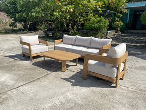 Conjunto de Sofás Modernos y Cómodos para Exteriores con Reposabrazos de Madera, Asientos Individuales, Dobles y Triples, Muebles para Jardín y Parque - Product Image 2
