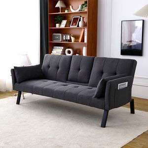 70-Inch Multi-Functional Cotton Linen <b>Sofa</b> <b>Bed</b> with <b>Foldable</b> Design Cup Holder Side Storage for Instant Living Room Switch - Product Image 2