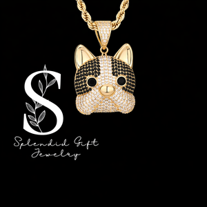 Colgante de latón con moissanita chapado en oro de 14k de alta calidad con diseño de perro, único y elegante. - Product Image 1