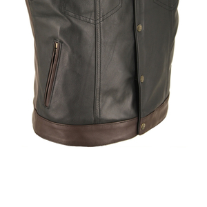 เสื้อกั๊กหนังมอเตอร์ไซค์สีดำแบบกำหนดเองสำหรับผู้ชาย สไตล์คลับ สำหรับฤดูหนาว ระบายอากาศได้ดี พร้อมซิปปิด - Product Image 5