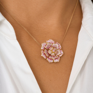 Collar con Colgante de Flor Rosa Dorado para Mujer, Collar Floral de Cristal de Lujo - Product Image 2