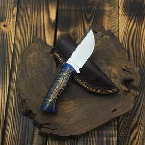 Drop Point Hunting Knife Stainless Steel Blade Blue Textured Handle Serrated Edge Outdoor Survival <b>Tool</b> - Product Image 3