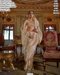 Yellow Royale <b>Tissue</b> Saree for <b>Wedding</b> & Diwali-Wrinkle Free & Moisture Wicking - Product Image 6