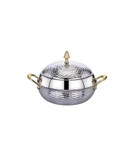 Casserole en acier inoxydable poli avec couvercle en dôme, poignées dorées et bouton décoratif classique - Product Image 3