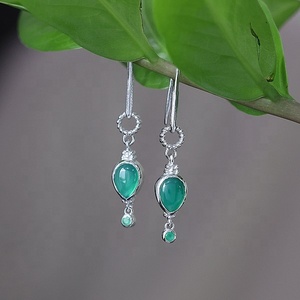 925 Sterling <b>Silver</b> Green Onyx Pear Cabochon Drop <b>Dangle</b> <b>Earrings</b> Bezel Set Handmade Gemstone Hook <b>Earrings</b> Classic Jewelry - Product Image 5