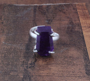 Bague de luxe en jade violet naturel, forme cercueil, en argent sterling 925, sertie clos, style classique, pierre précieuse en jadéite lavande, pour soirée - Product Image 3