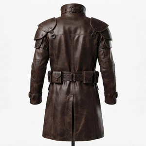 Gabardina de Cuero Genuino para Hombre, Manga Larga, Cuello Camisero, Botón Único, Forro de Poliéster Transpirable e Impermeable, Otoño - Product Image 5