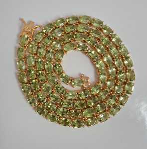 Natural Peridot Oval Cut 6x4mm Hip Hop Wedding 925 <b>Sterling</b> <b>Silver</b> 18K Gold Plated Prong Setting Women's <b>Necklace</b> - Product Image 1