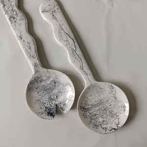 Herramientas de ensalada de poliresina Aqua Swiri blancas recién llegadas, servidores de patrón de remolino hechos a mano, resina segura para alimentos para ocasiones de fiesta en casa - Product Image 3