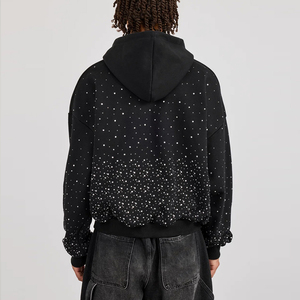 Sweat à capuche zippé à manches longues en coton écologique à carreaux avec strass pour homme – Taille adulte - Product Image 6