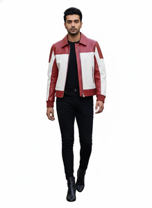 Veste en cuir de motard rouge et blanche personnalisée pour hommes, cuir véritable, design personnalisé, streetwear, vêtements pour hommes, veste en cuir Avirex unisexe - Product Image 5