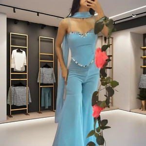 Traje Moderno Sharara Dupatta de Faux Georgette con Bordado de Espejos, de Secado Rápido, para Mujer, Ideal para Fiestas y Playa - Product Image 1