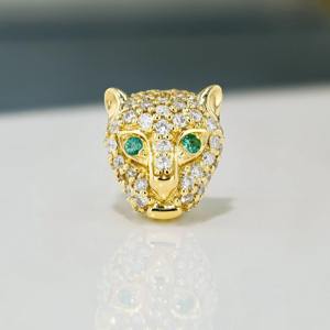 Pendiente de tuerca de pantera de oro macizo de 14K con diamantes pavé y ojos de esmeralda, diamante cultivado en laboratorio, pendiente de tuerca único, pieza individual - Product Image 6