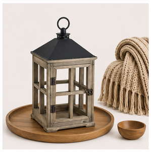 Handcrafted Rustic Wooden <b>Lantern</b> with Metal Top Decorative Wood Candle Holder for Home Decor & <b>Indoor</b> Outdoor Garden Accents - Product Image 2