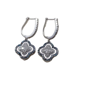 1.57 Cttw Round Cut White & Color Enhanced Blue Natural Diamond Clover Drop <b>Dangle</b> <b>Earrings</b> for Women in 925 Sterling <b>Silver</b> - Product Image 1