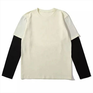 เสื้อยืดแขนยาวคอกลมผู้ชาย สีพื้น ผ้าถัก สไตล์ลำลอง แต่งขอบตัดกัน ผ้าฝ้าย 100% ทรงปกติ - Product Image 1