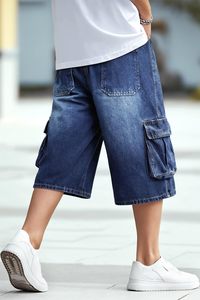 Pantalones Cortos de Mezclilla para Hombre, Estilo Bermuda, Cintura Media, con Cordón, Color Sólido, Corte Holgado Informal, con Bolsillos, Transpirables, de Algodón Tejido - Product Image 4
