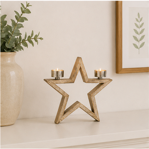 Handmade Natural Mango Wood Star Candle Holder Rustic 2-Light <b>Tea</b> Light <b>Stand</b> For Christmas Table Centerpiece And Festive Home - Product Image 4