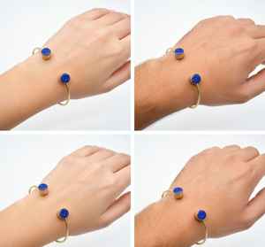 Blue Freshwater Pearl Open <b>Cuff</b> Bangle | Gold Plated Double Stone <b>Bracelet</b> | Vintage IGI Certified Wholesale Jewelry HARI OM - Product Image 3