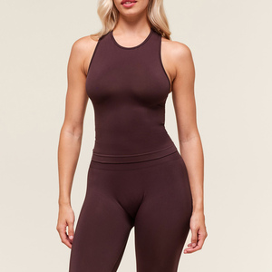 Camiseta sin mangas de cuello halter para mujer, de color sólido, estilo deportivo, tejida en spandex y poliéster, transpirable, para hacer ejercicio. - Product Image 1