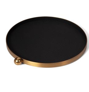 Bandeja Redonda Metálica para Servir con Borde Dorado y Asa de Bola, Diseño Minimalista, Duradera, Color Sólido, Bandeja Decorativa - Product Image 1
