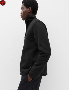 Black Men's Fleece <b>Jacket</b> Zip Up <b>Sherpa</b> <b>Lined</b> Collar Softshell Outerwear with Zipper Pockets for Autumn Men Polar Fleece <b>Jacket</b> - Product Image 2