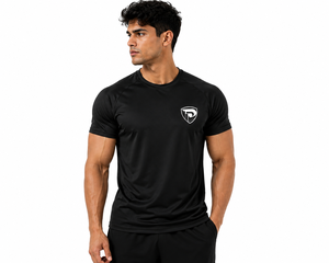 Camiseta deportiva de manga corta azul para hombre Dumela, cuello redondo, ajustada, de secado rápido, tejido de punto transpirable, antipilling en la parte delantera - Product Image 3