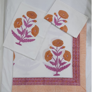 Premium Hand Block Printed Pure Cotton White Floral Home <b>Bedding</b> <b>Set</b> King Size (90x108 Inch) Jaipuri Crafted 200TC - Product Image 1