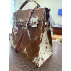 Sac à main de luxe en cuir de vachette pleine fleur avec rabat, décorations chaînes, classique, décontracté, grande capacité, deux sangles ouvertes - Product Image 2