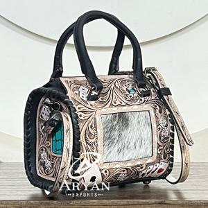 Sacs Mini Speedy en Cuir de Vachette Repoussé Style Boutique, Motif Cartes à Jouer Western, Sac Bandoulière de Voyage pour Femme, Vente en Gros - Product Image 1