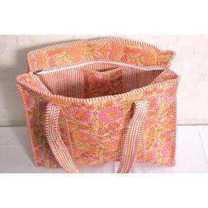 Bolso Tote Acolchado de Algodón con Estampado Floral, Bolso de Hombro con Cremallera, Bolso de Compras Hecho a Mano Estilo Boho Indio para Mujer - Product Image 1