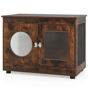 Rustic Brown 2-in-1 Dog <b>Crate</b> End Table 88lbs Capacity Farmhouse Style 32.5"x18.5"x23.5" Pet House Furniture - Product Image 6