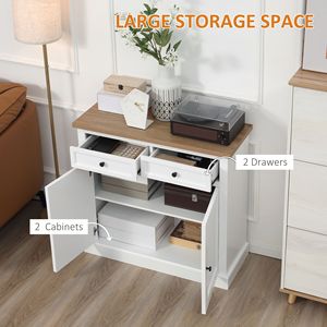 Credenza Bianca in Stile Antico con 2 Cassetti e 2 Ante, Mobile da Cucina per Villa, Magazzino, Soggiorno, Ingresso - Product Image 4