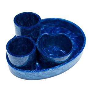 Ensemble de plats de service ovales en résine bleue faits à la main, design moderne et luxueux, vaisselle polie, pour mariage et fête, respectueux de l'environnement - Product Image 1
