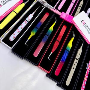 Custom 45/90/Straight Powder Coating <b>Silver</b> Diamond Grip Curved Stainless Steel Smooth/Fiber Tip Eyelash Extensions Tweezers - Product Image 3