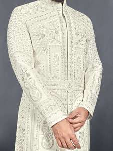 Sherwani pour homme, motif impérial ivoire, sans plis, col mandarin, pour mariage festif, collection Premium Divine Touch Base, vêtement traditionnel - Product Image 3